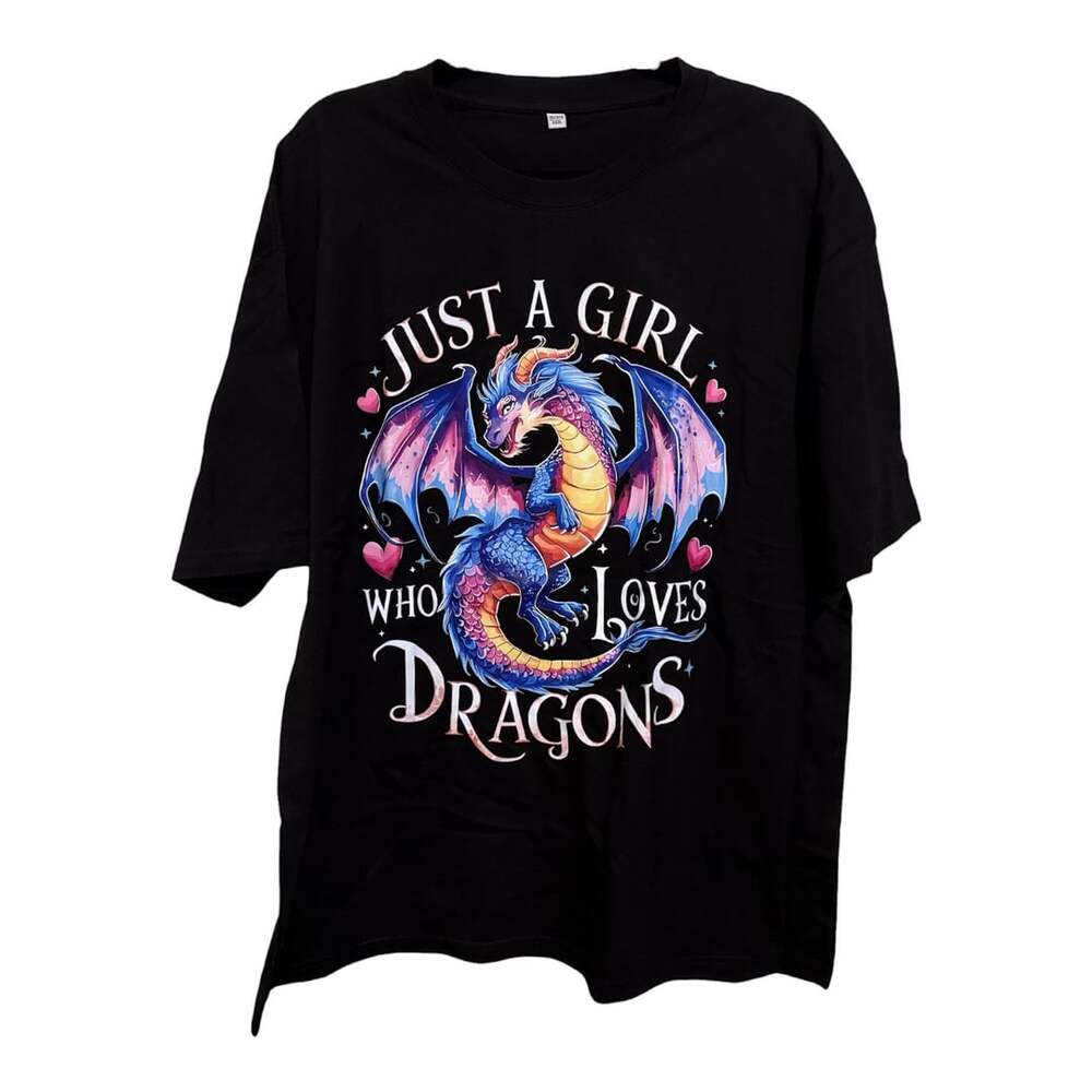 Size 3XL ‘Just A Girl Who Loves Dragons’ Custom Graphic Unisex T-Shirt - Picture 2 of 4